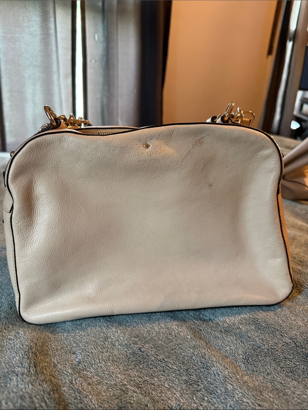 kate spade Cream Leather Shoulder Bag with Gold Hardware